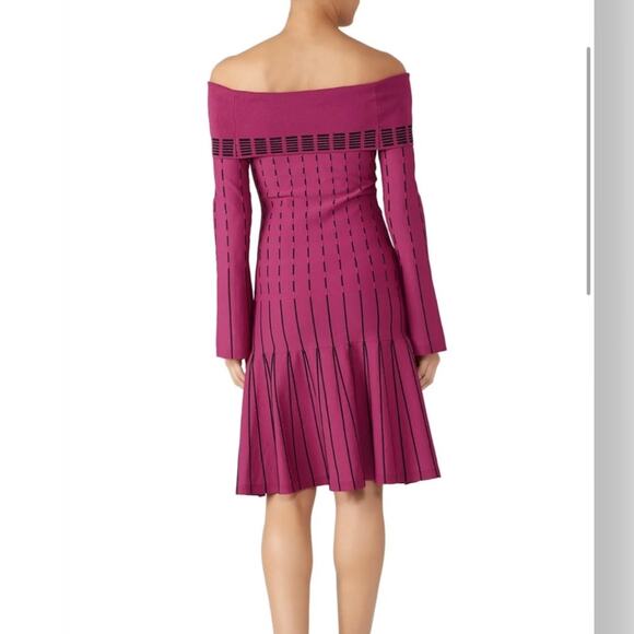 Prabal Gurung Womens Stripe Off The Shoulder Knit Dress Size 6 Raspberry - Picture 8 of 15